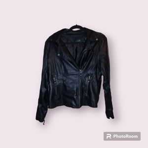 Max Studio Women's Black Faux Leather style bomber Jacket - Trendy and Chic!